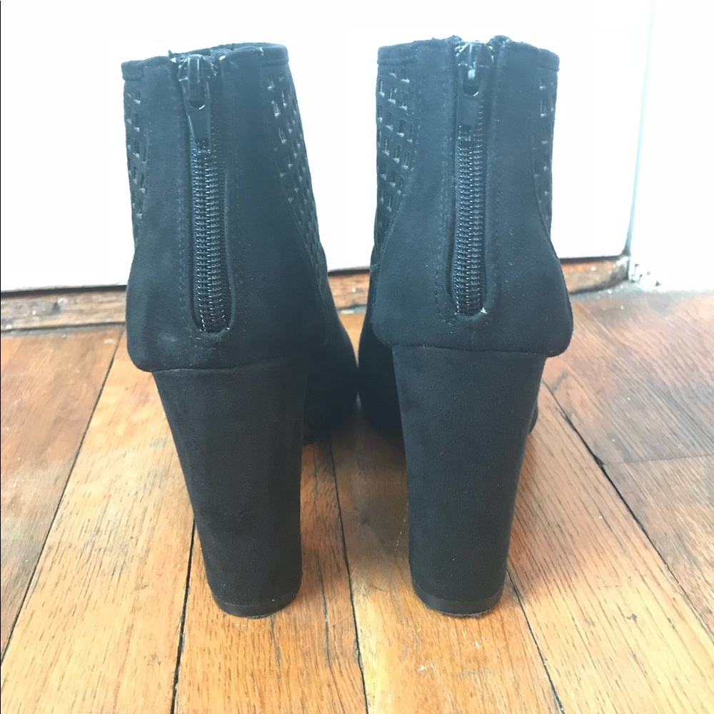 Suede Block Peep-toe Heeled Booties - Picture 3 of 4